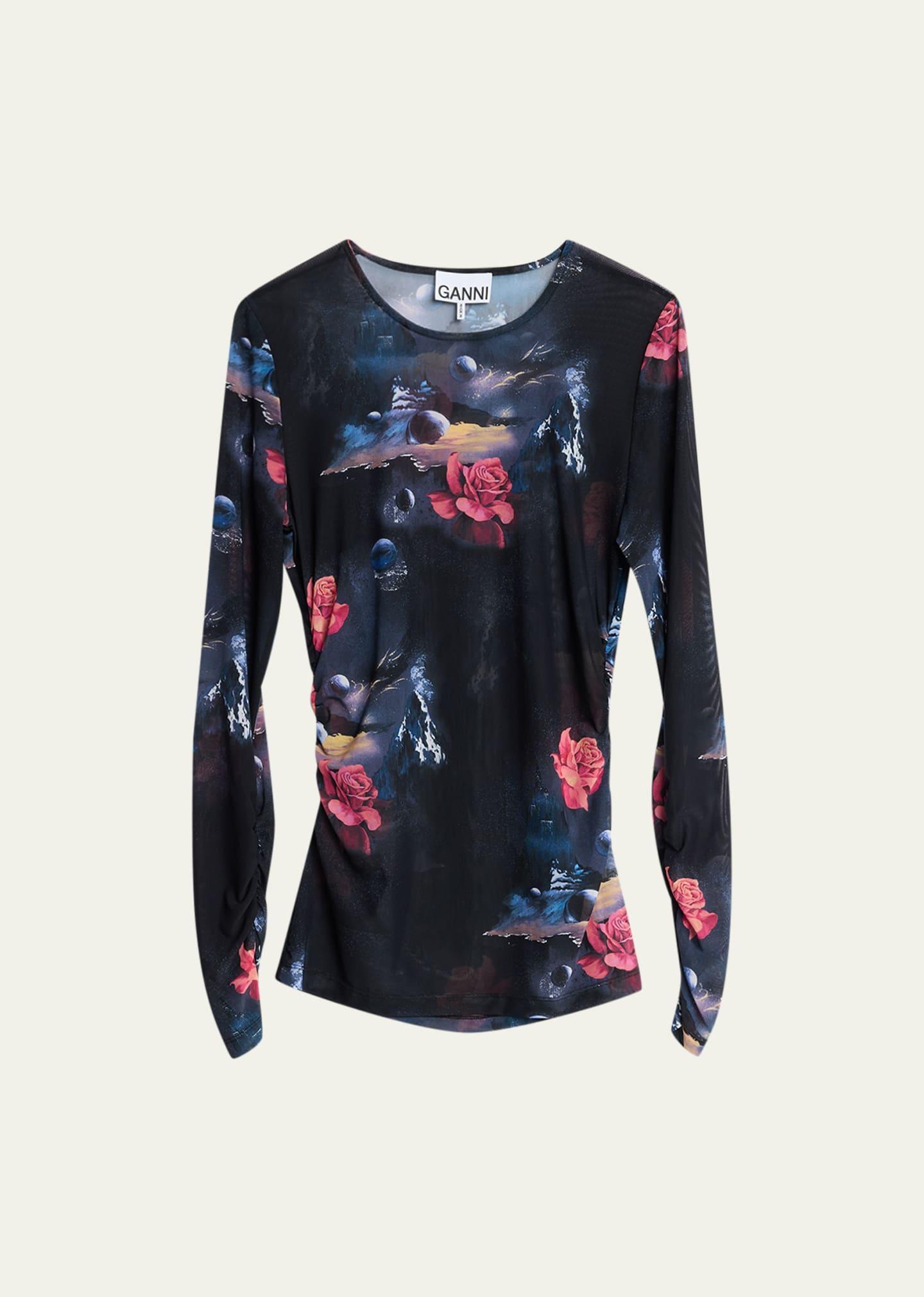 Womens Printed Mesh Blouse Product Image