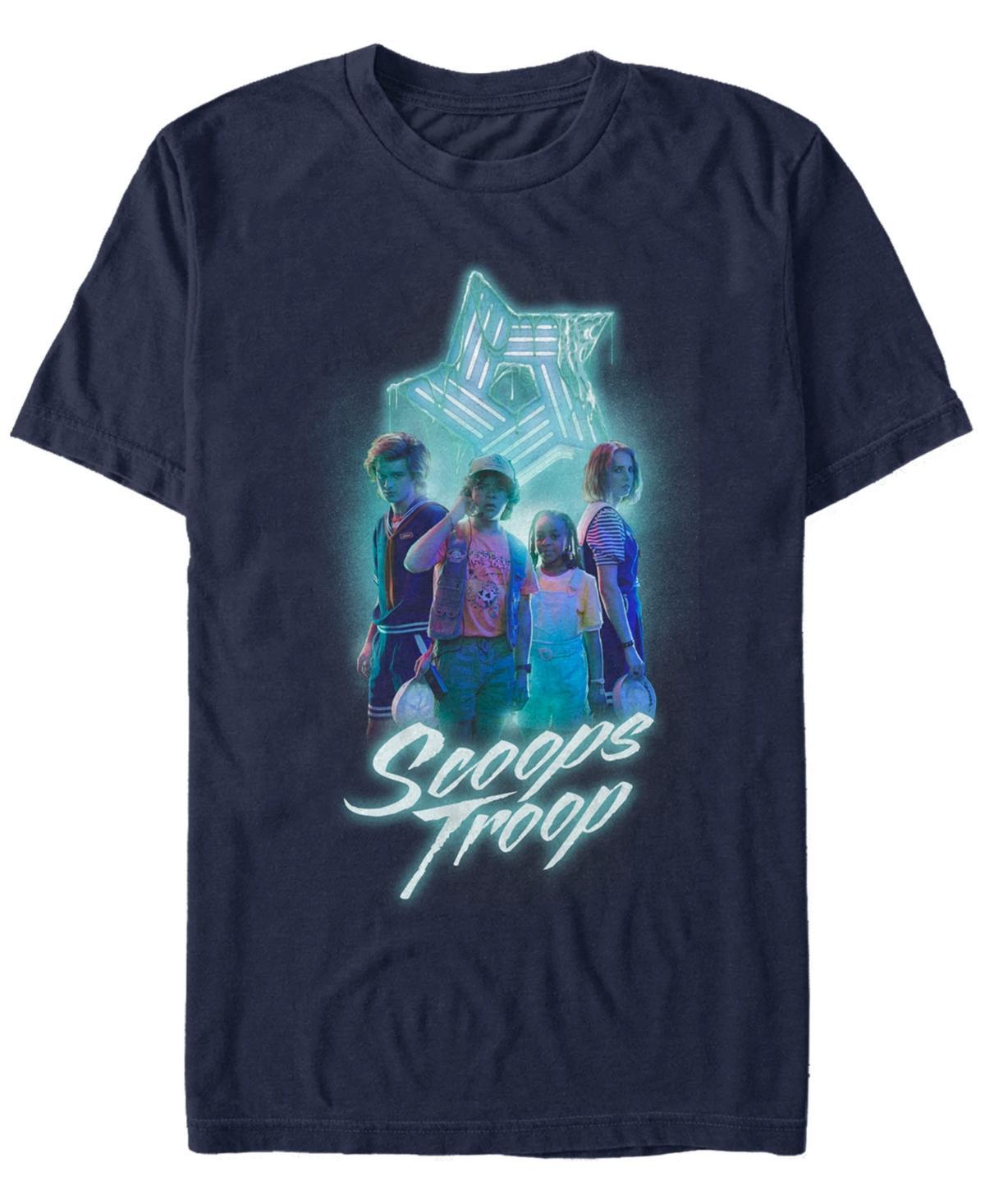 Mens Stranger Things Scoops Troop Neon Tee Blue Product Image