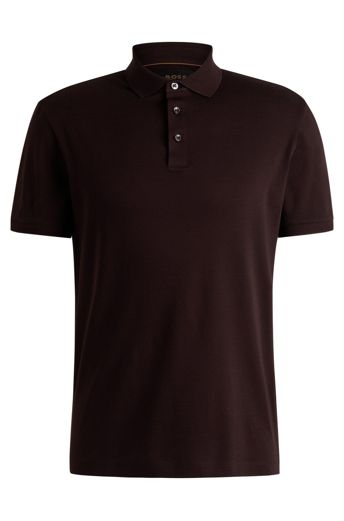 BOSS - Regular-fit polo shirt in mercerized cotton - Dark Brown Product Image