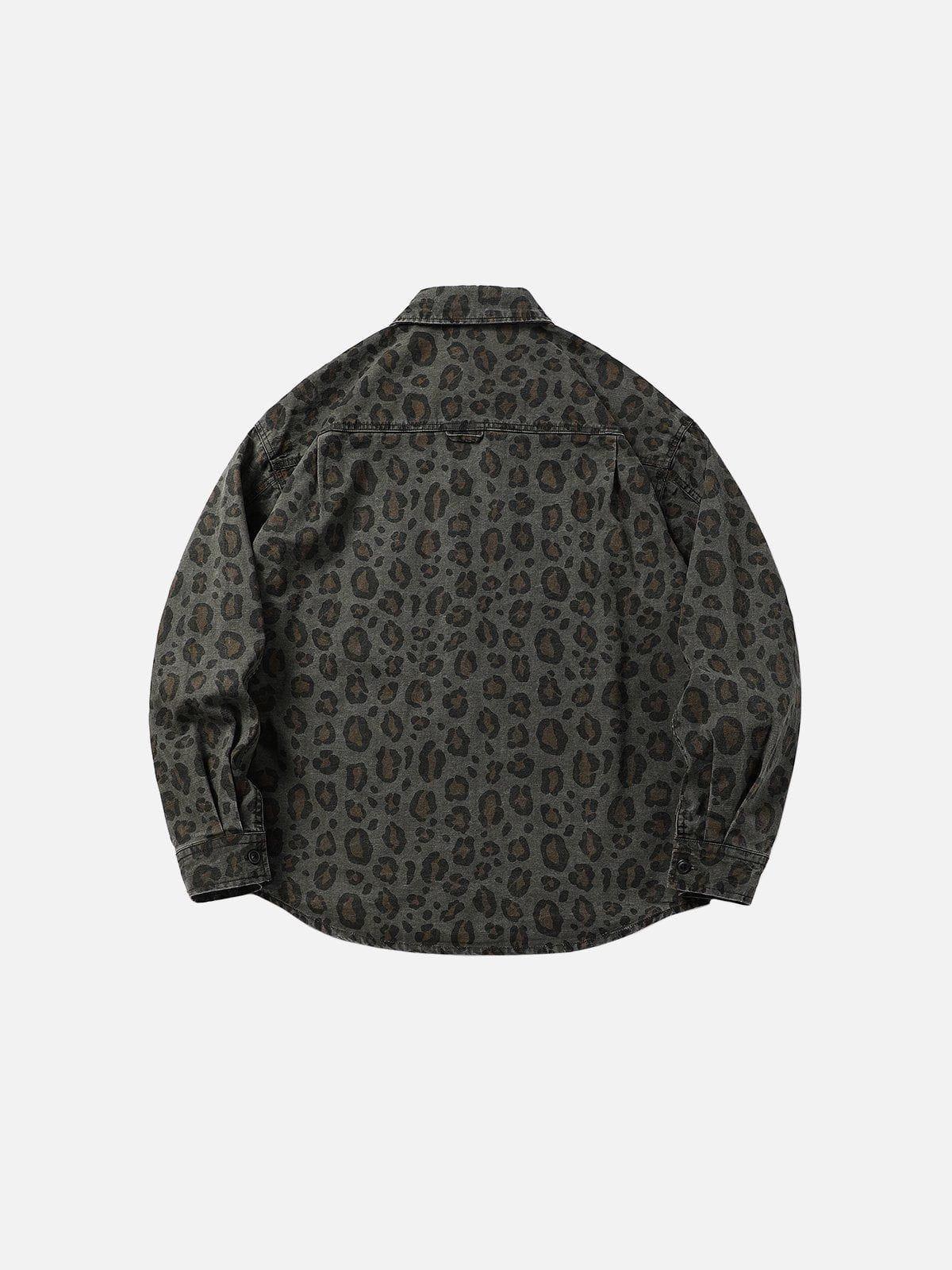 Aelfric Eden Grey Leopard Print Long Sleeve Shirt Product Image