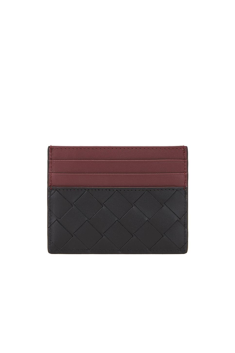 BOTTEGA VENETA Intrecciato Credit Card Case In Black & Madder Brown Product Image