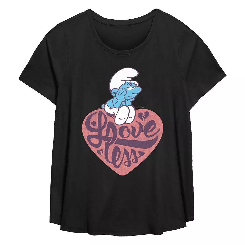 Plus Size Smurfs Loveless Smurf Flowy Graphic Tee, Women's, Size: 1XL, Black Product Image