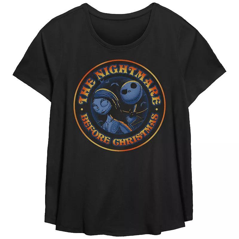 Disney's The Nightmare Before Christmas Jack Skellington And Sally Stamp Plus Size Flowy Graphic Tee, Women's, Size: 3XL, Black Product Image