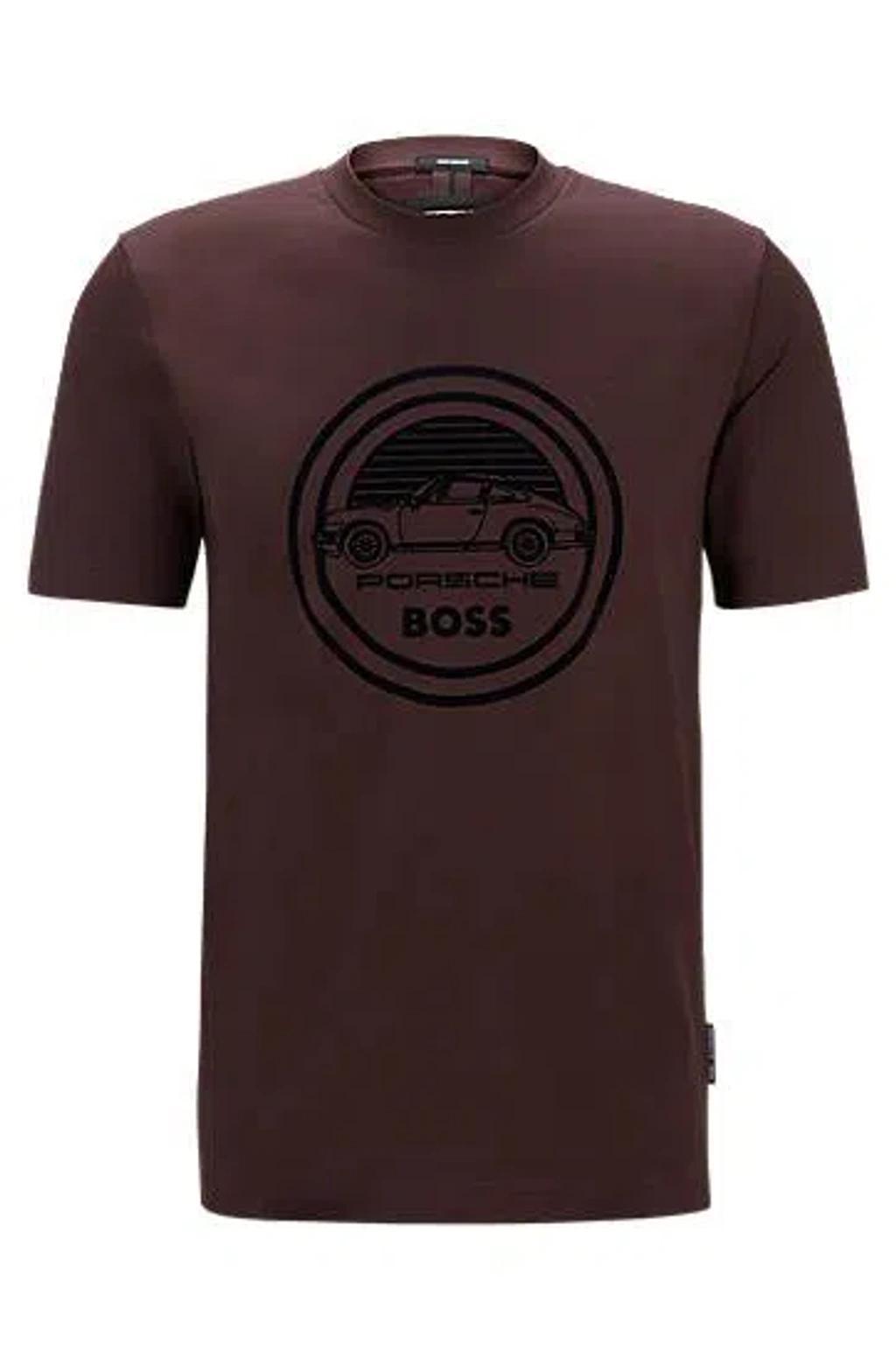 HUGO BOSS Porsche X Boss Mercerised-cotton T-shirt With Special Branding In Light Red Product Image