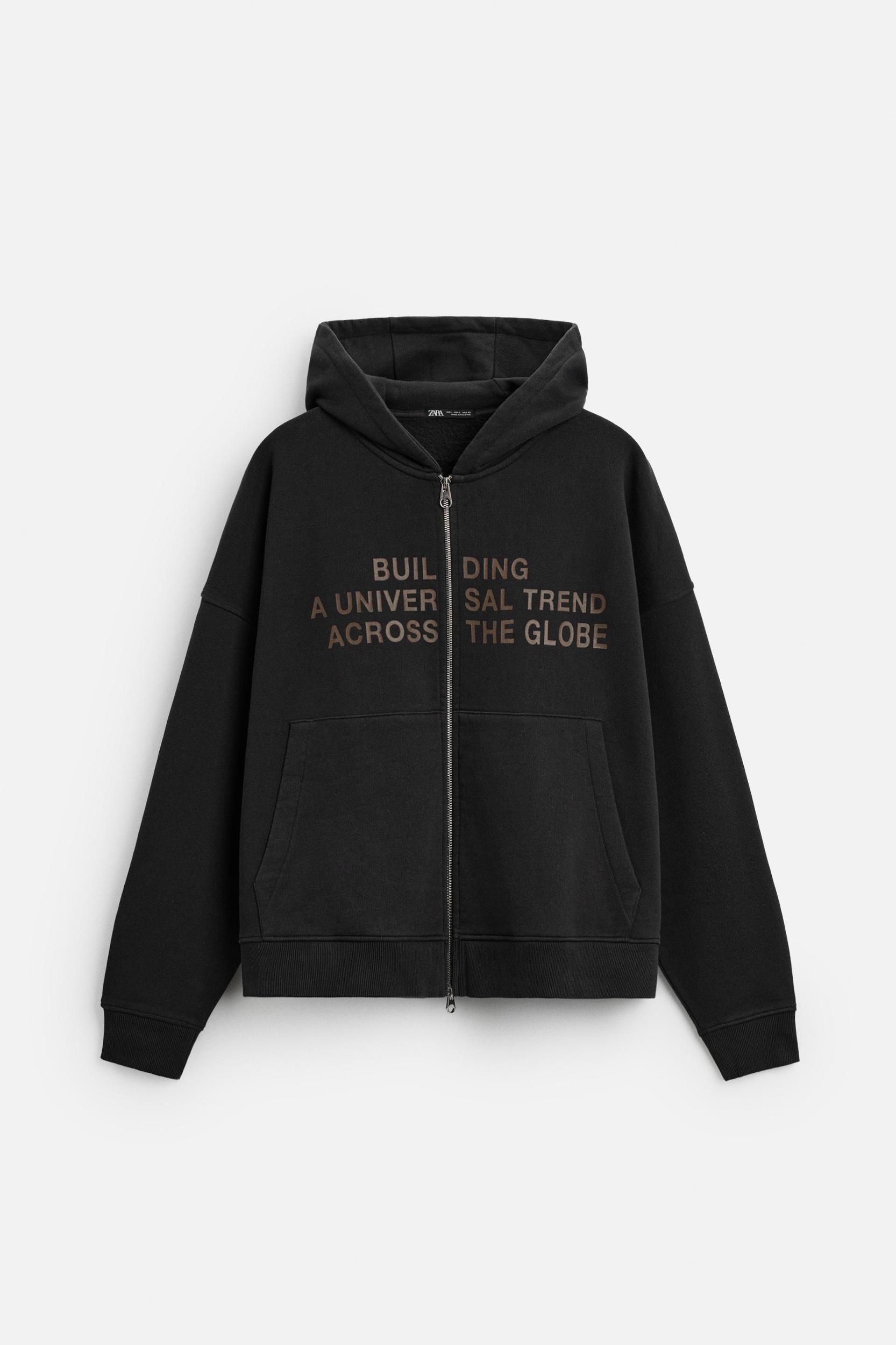WASHED ZIP-UP TEXT HOODIE Product Image