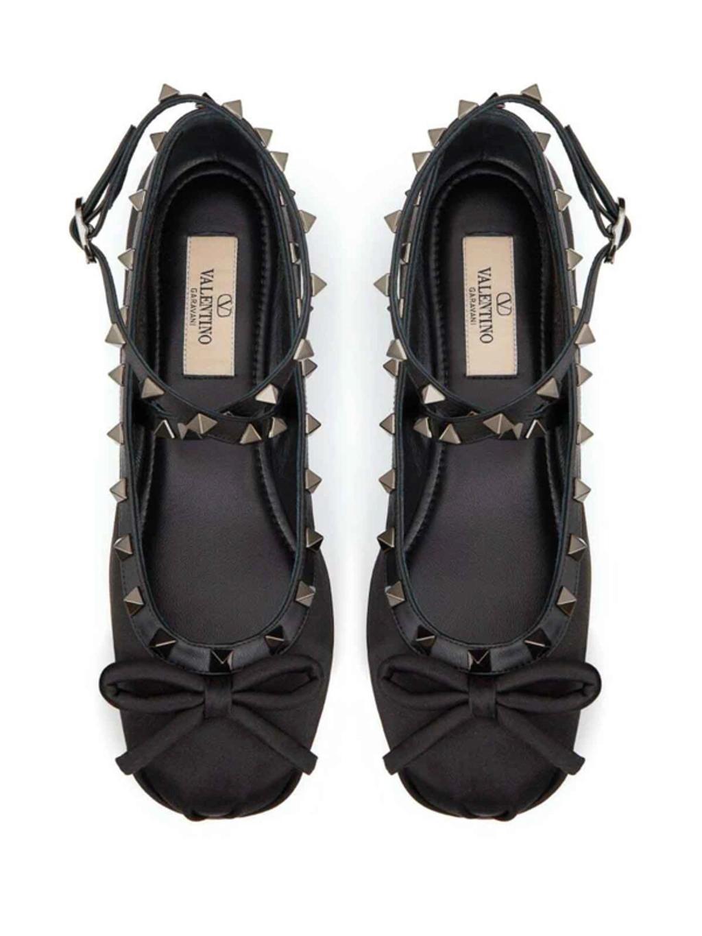 VALENTINO GARAVANI Rockstud Satin Ballerina With Tone-on-tone Studs Woman Black 40.5 Product Image