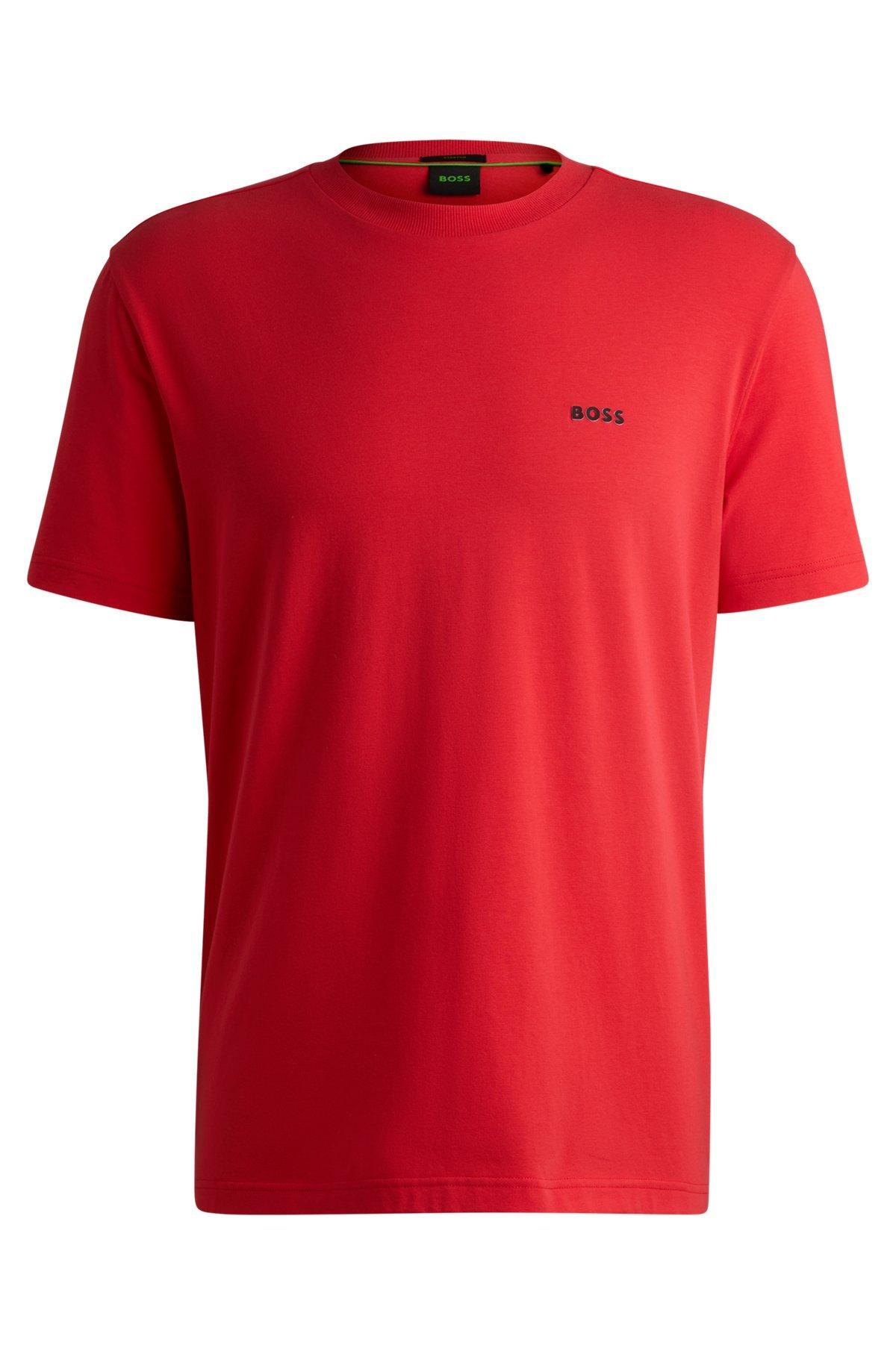 BOSS - Stretch-cotton regular-fit T-shirt with contrast logo - Light Red Product Image