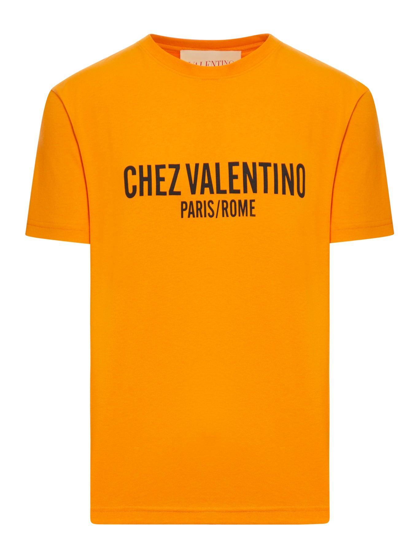 VALENTINO Cotton T-shirt With Chez Print In Orange Product Image