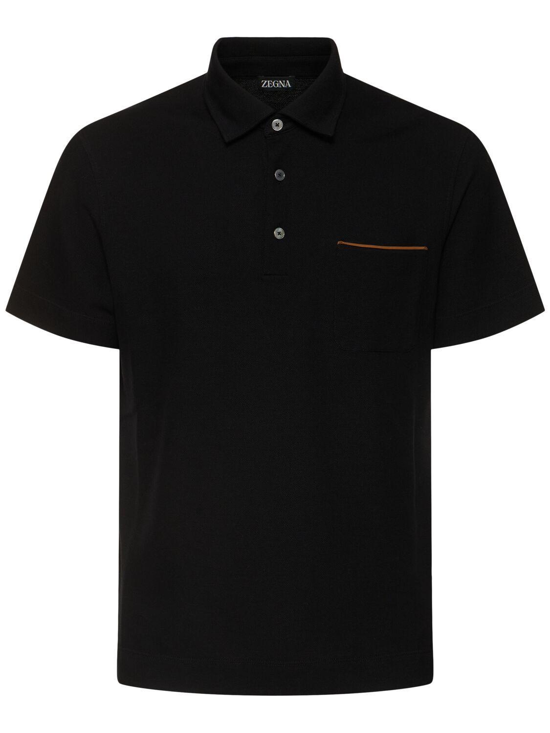 ZEGNA Pure Cotton Piquet Polo In Black Product Image