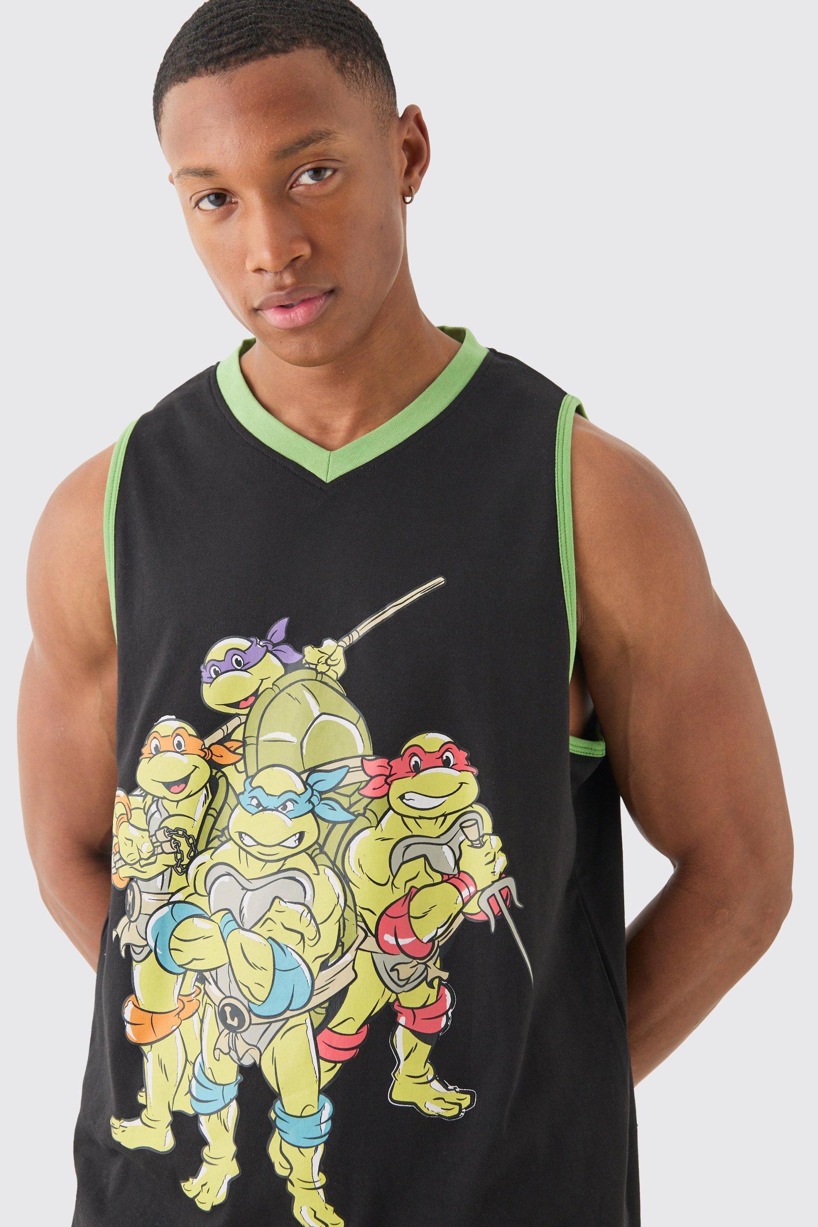 Oversized Ninja Turtles License Undershirt And Mesh Short Set | boohooMAN USA Product Image