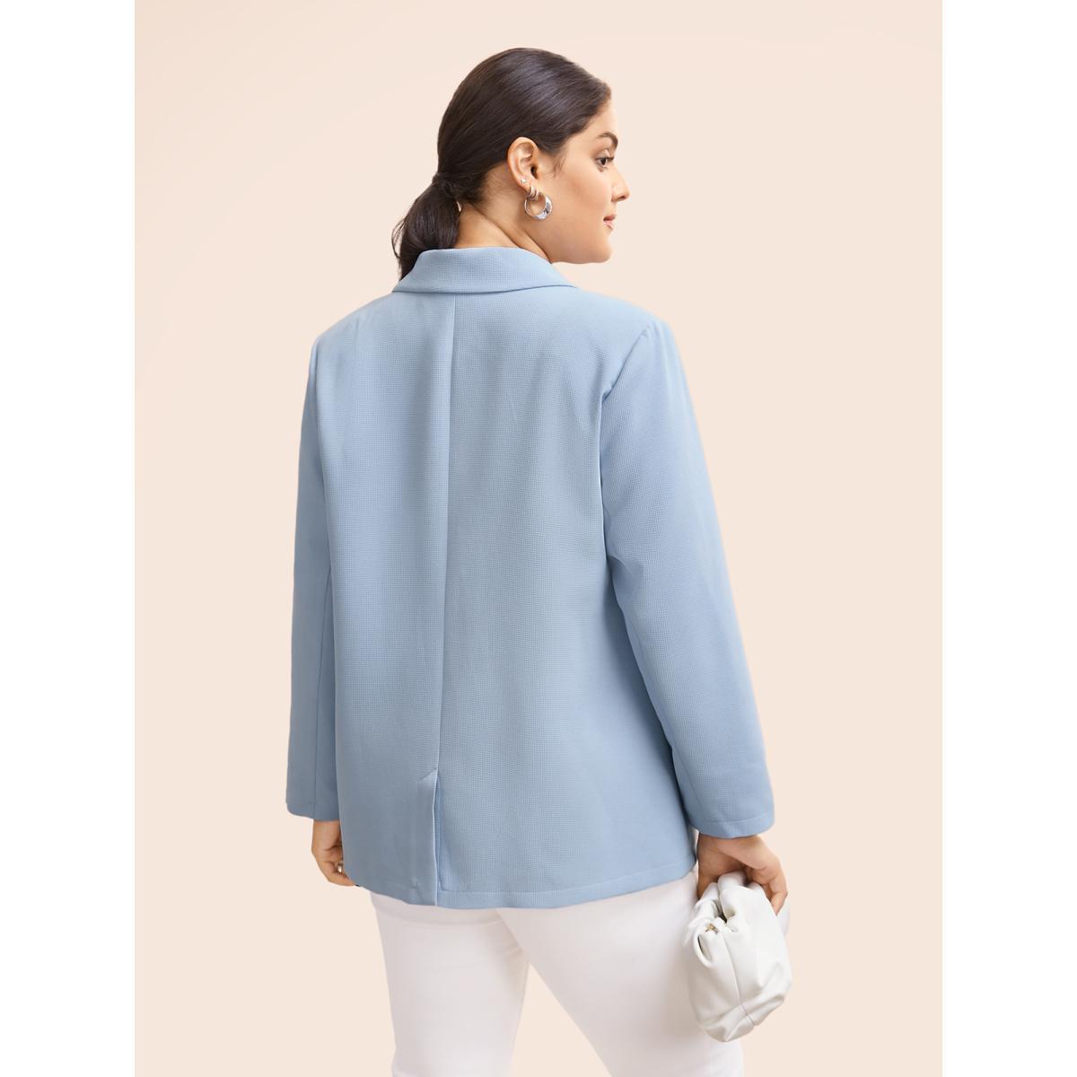 Plus Size Suit Collar Flap Pocket Back Slit Blazer LightBlue Women Everyday Button Sleeve Elbow-length sleeve Suit Collar 12/L Open pocket with flap Elegant Blazers BloomChic Product Image