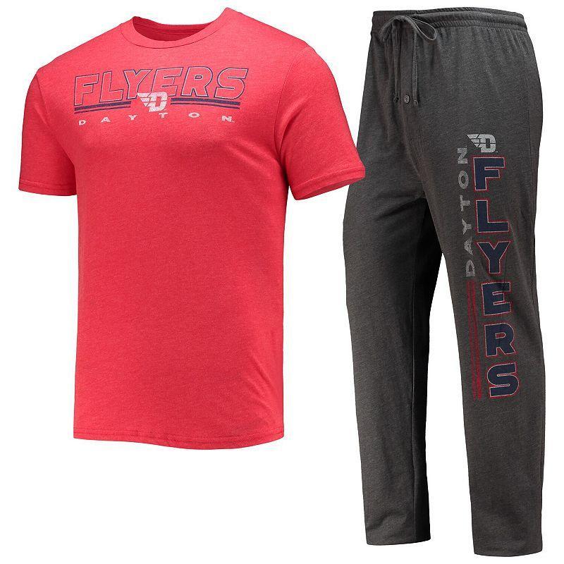 Mens Concepts Sport Heathered Charcoal/Red Dayton Flyers Meter T-Shirt & Pants Sleep Set Product Image