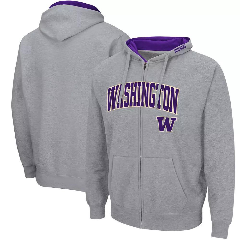 Men's Colosseum Heathered Gray Washington Huskies Arch & Logo 3.0 Full-Zip Hoodie,  Product Image