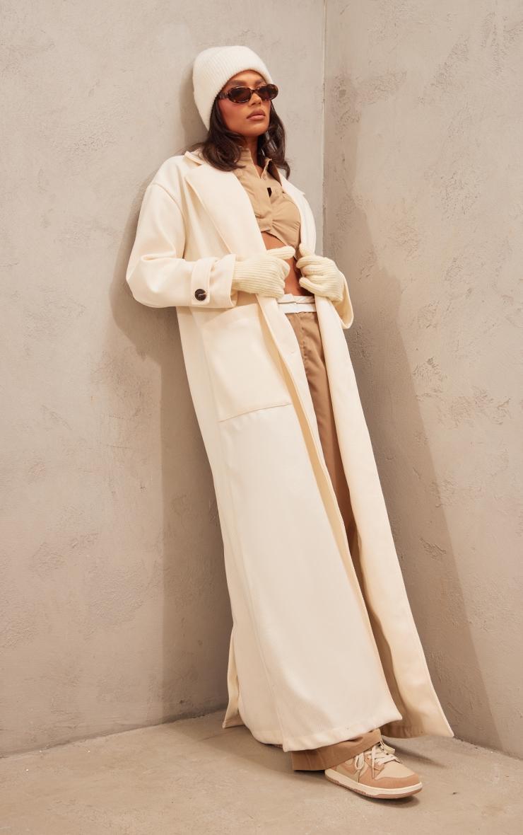 Cream Wool Look Structured Pocket Detail Coat Product Image