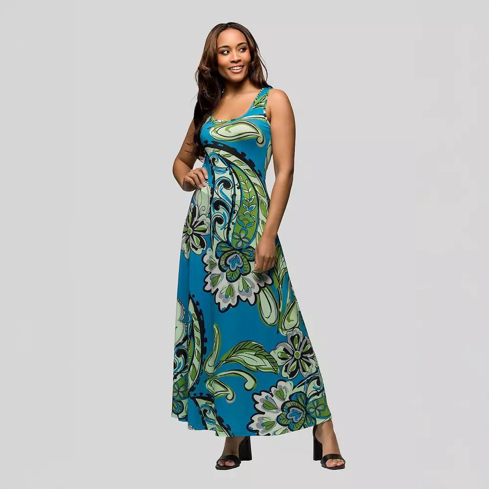 Women's 24seven Comfort Apparel Paisley Print Scoop Neck A-Line Sleeveless Maxi Dress,  Product Image