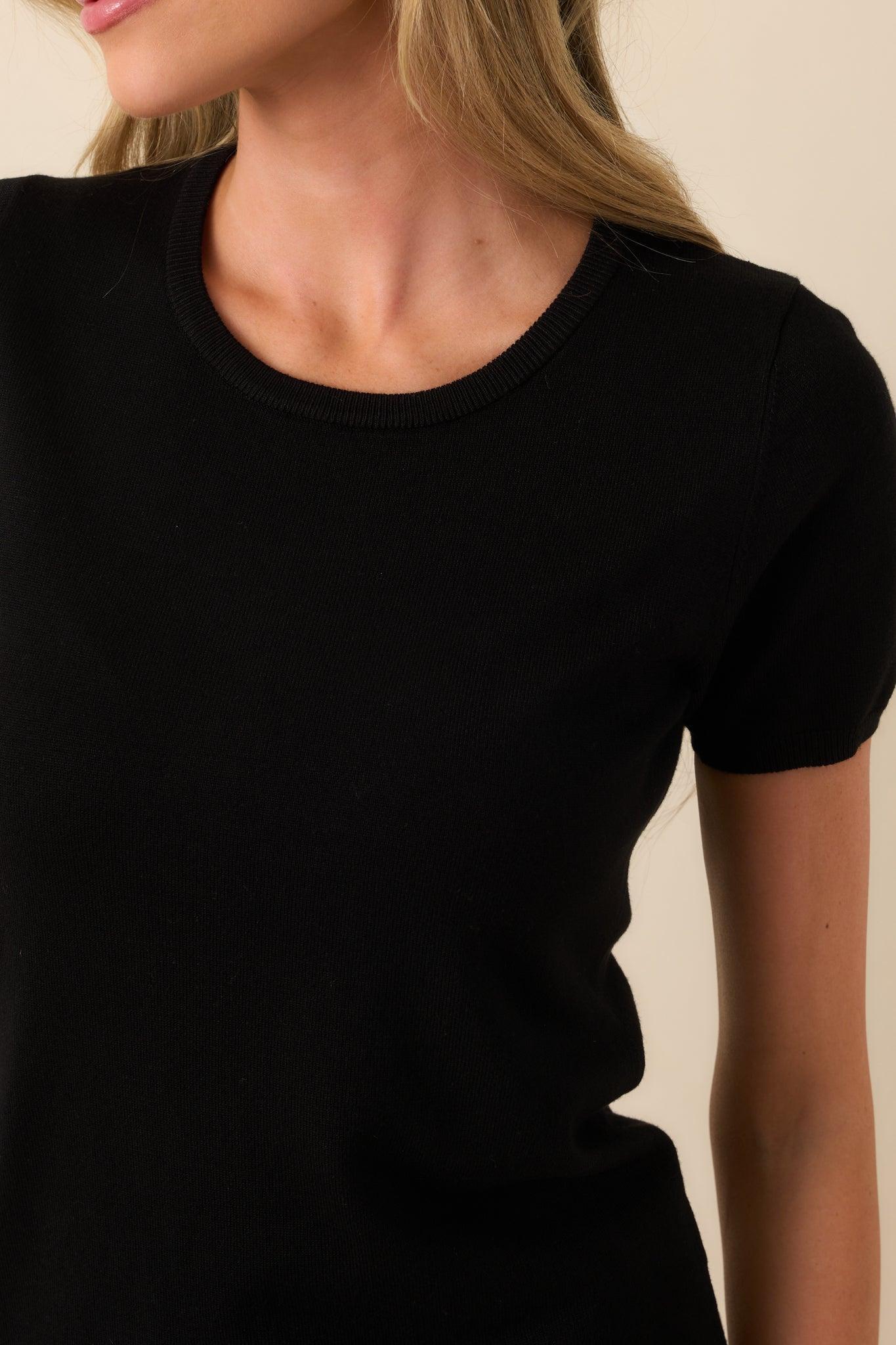 Cross Your Mind Black Short Sleeve Sweater Top Product Image