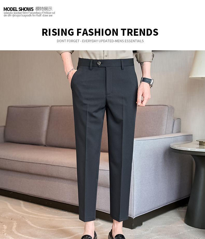 Mid Rise Plain Cropped Tapered Dress Pants Product Image