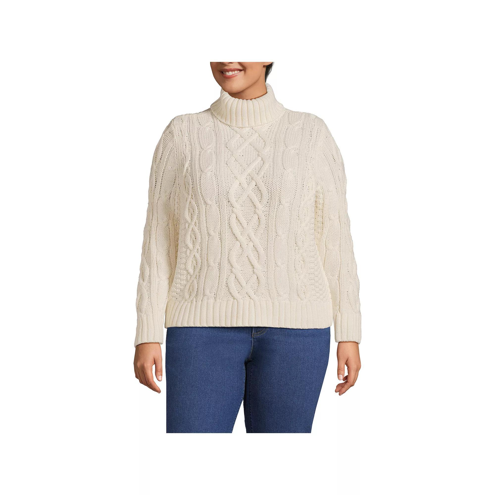 Plus Size Lands' End Drifter Cable Turtleneck Sweater, Women's, Size: 2XL, Fresh Ivory Product Image