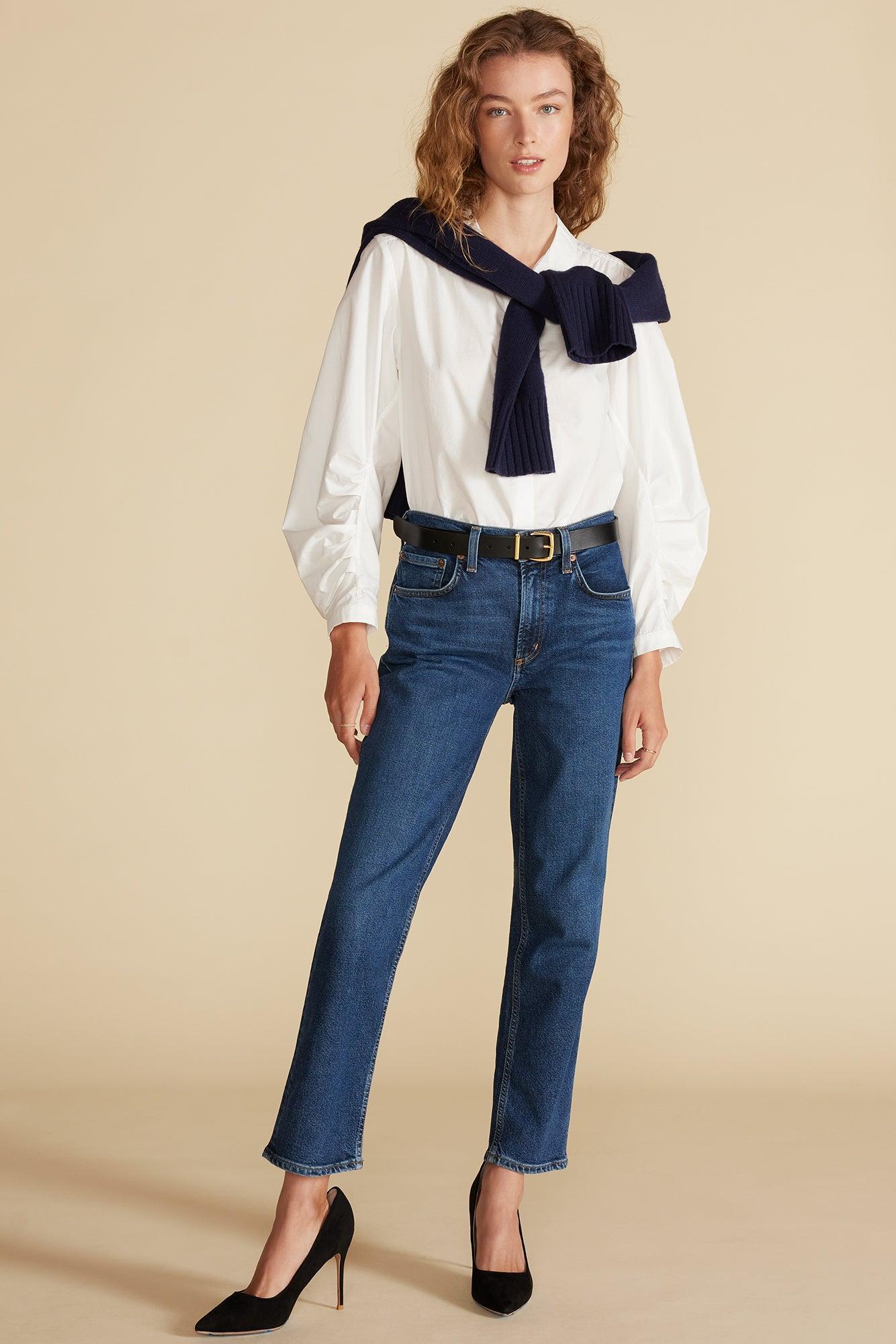 Averi Pleated Poplin Blouse - White Product Image