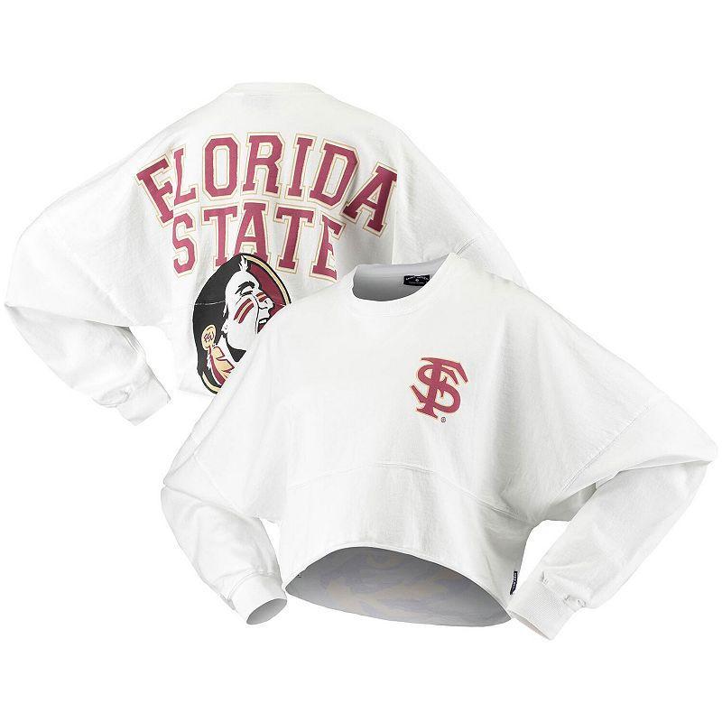 Womens White Florida State Seminoles Raw Hem Cropped Long Sleeve T-shirt Product Image