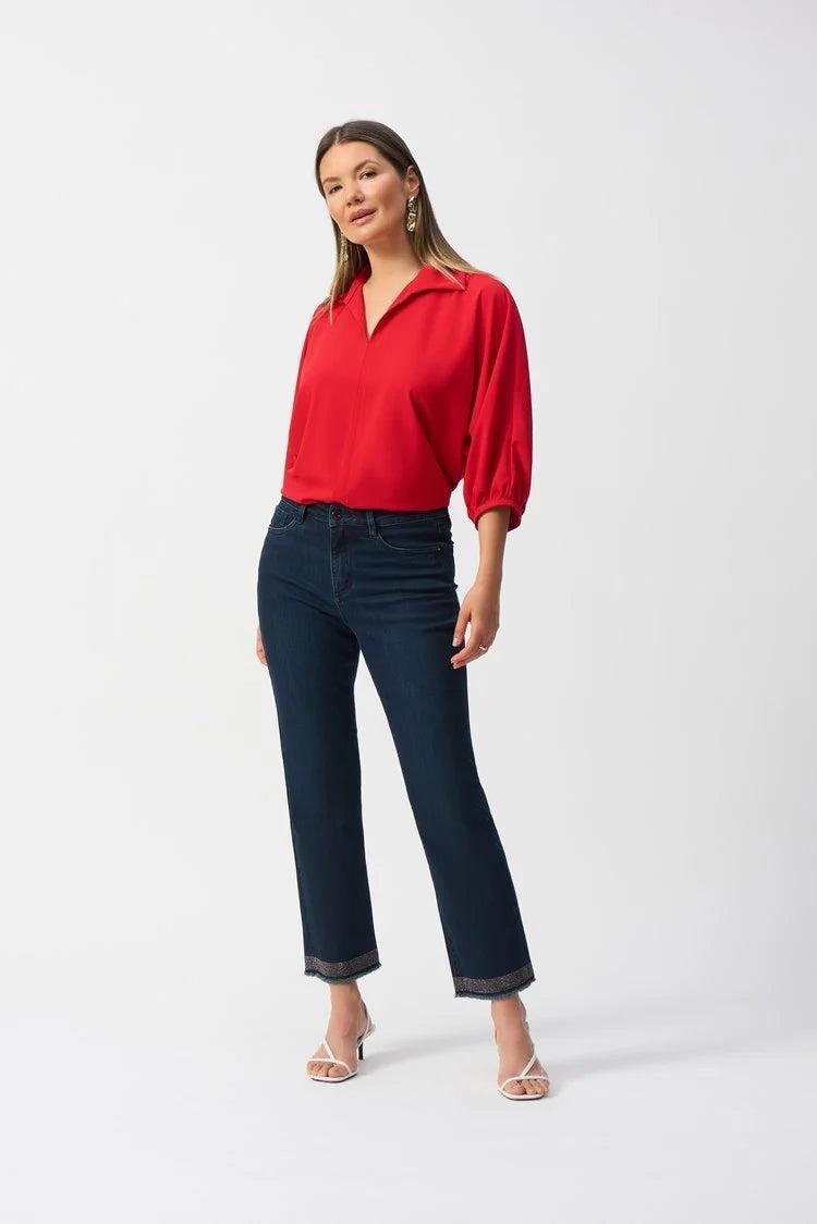 Woven Boxy Top With Shirt Collar- Radiant Red Product Image