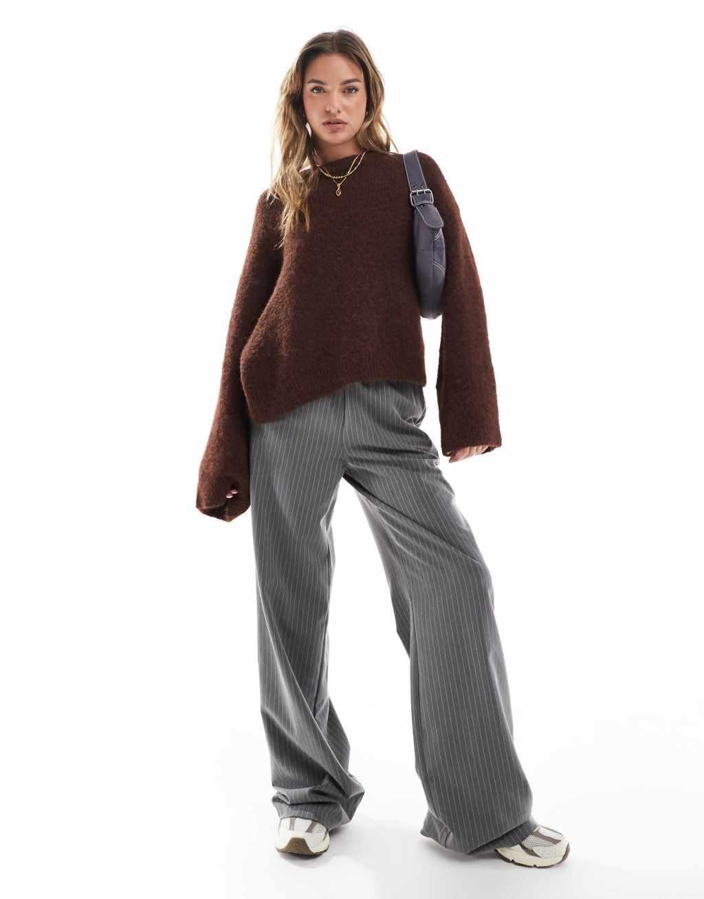 ASOS DESIGN fluffy wide sleeve oversized sweater in chocolate brown Product Image