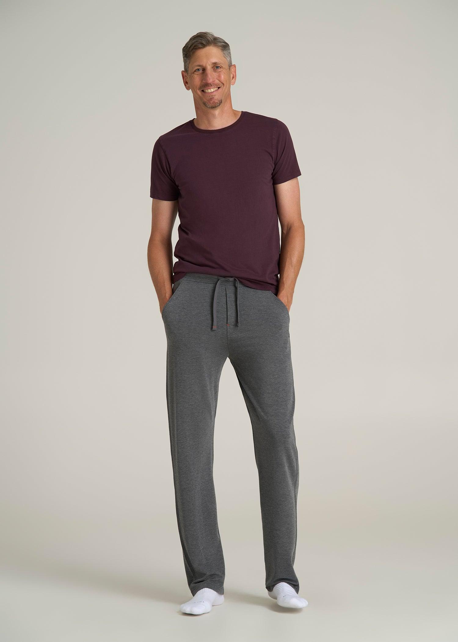 Open-Bottom Pajama Pants for Tall Men in Charcoal Mix Male Product Image