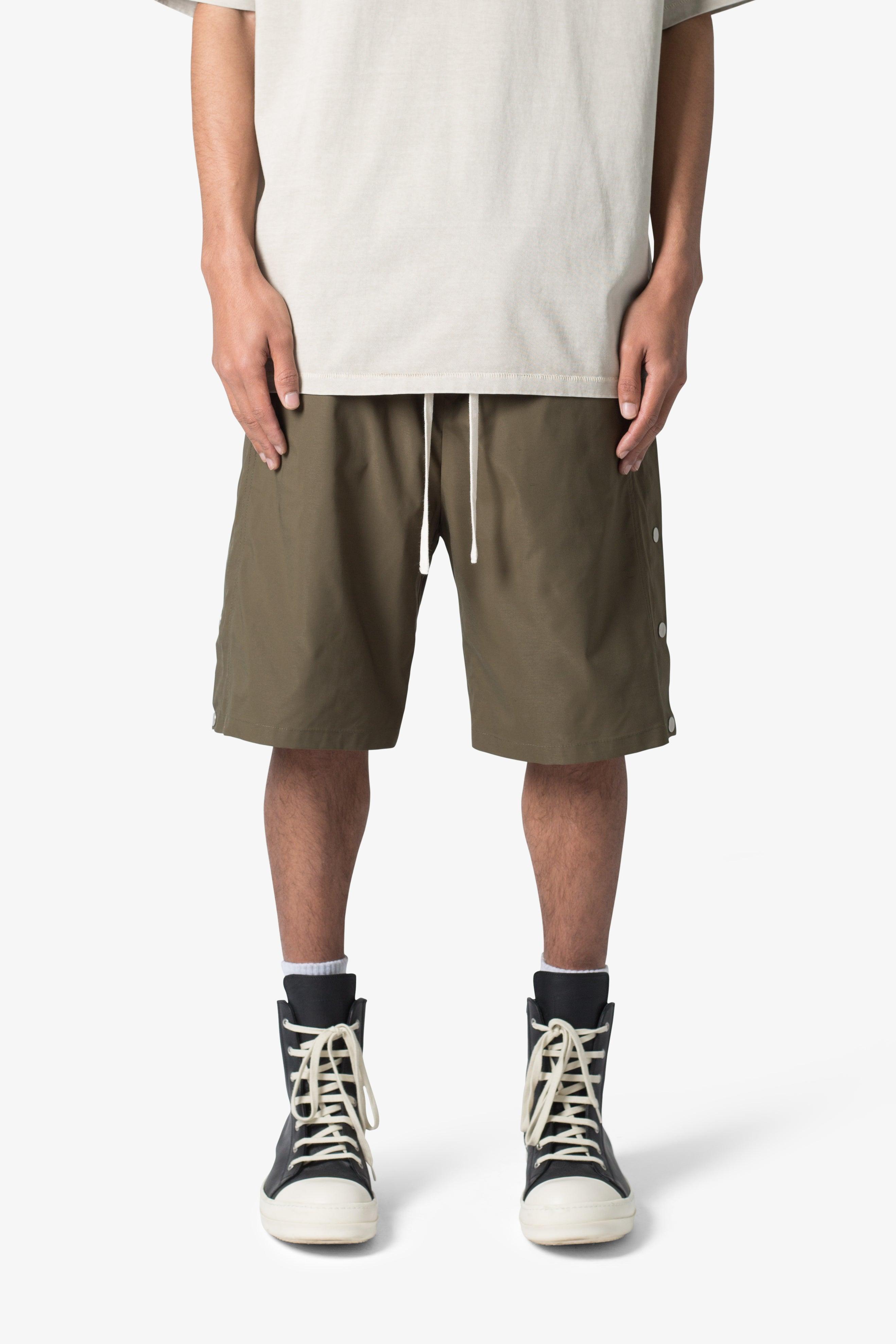 Side Snap Nylon Shorts - Olive Product Image