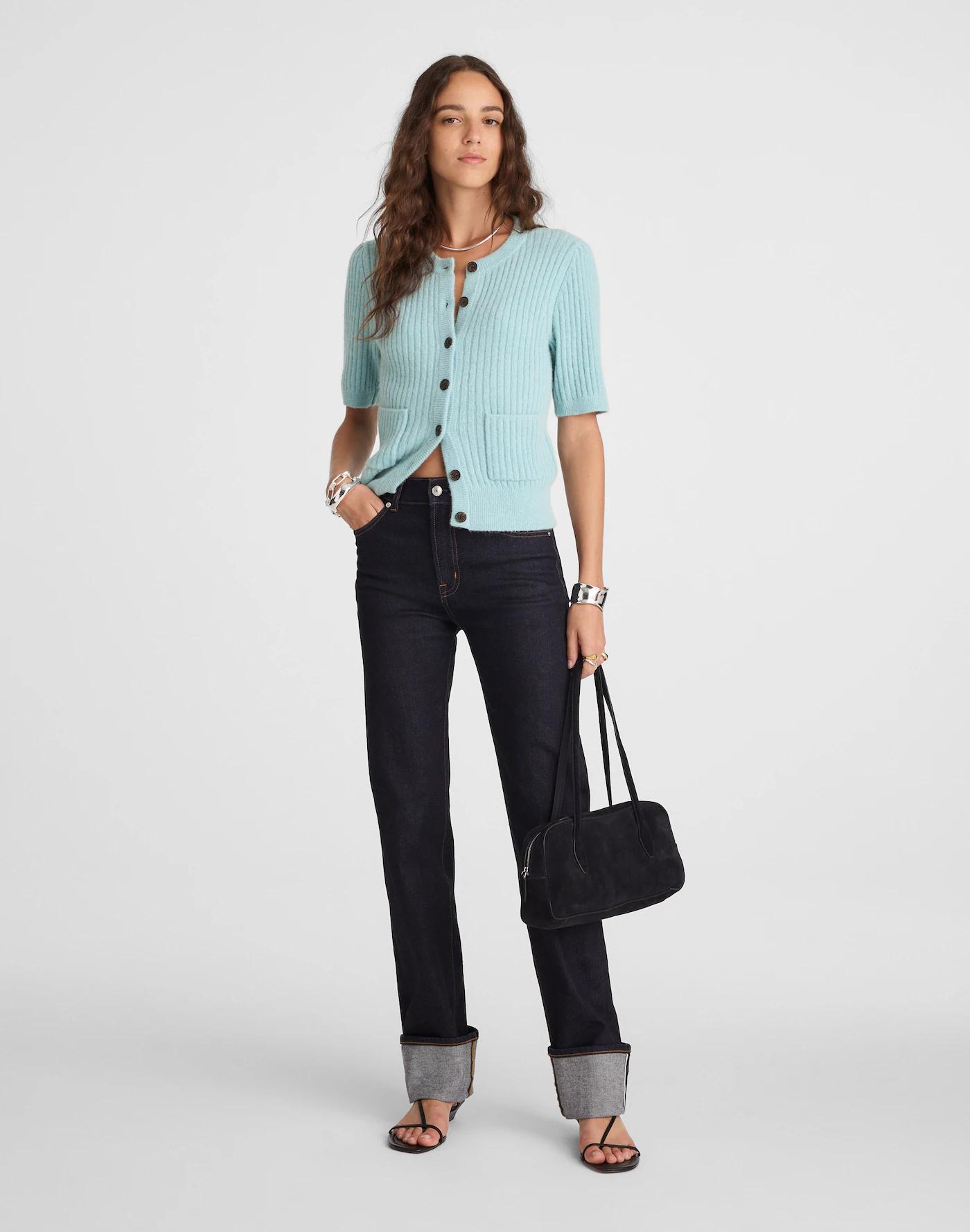 Patch-Pocket Puff-Sleeve Cardigan Product Image