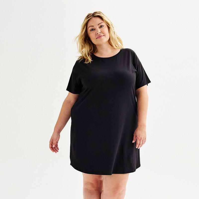 Plus Size Sonoma Goods For Life® Cotton Modal Short Sleeve Sleep Shirt, Women's, Size: 2XL, Mineral Black Product Image