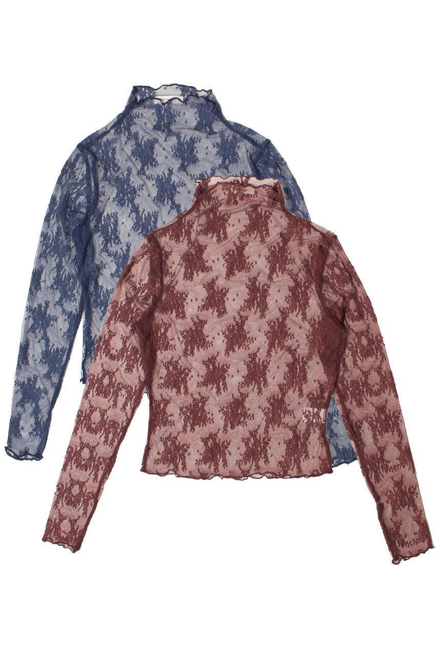 Floral Lace Mesh Mock Neck Top Product Image