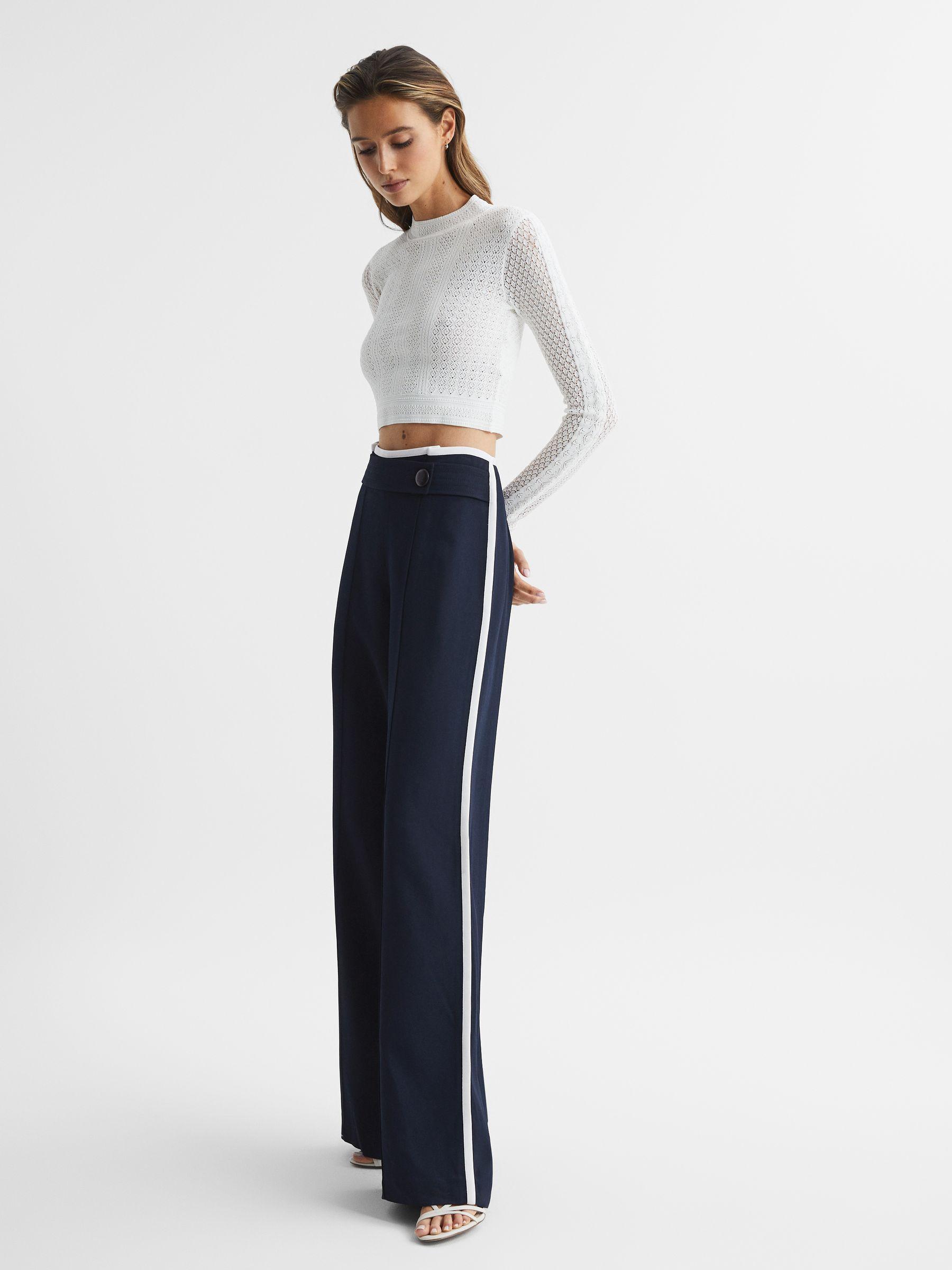 High Rise Wide Leg Trousers in Navy Product Image