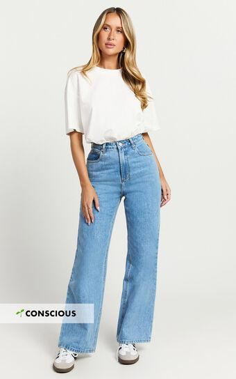 Cole Jeans - High Waist Relaxed Wide Leg Recycled Denim Jeans in Mid Blue Wash Product Image
