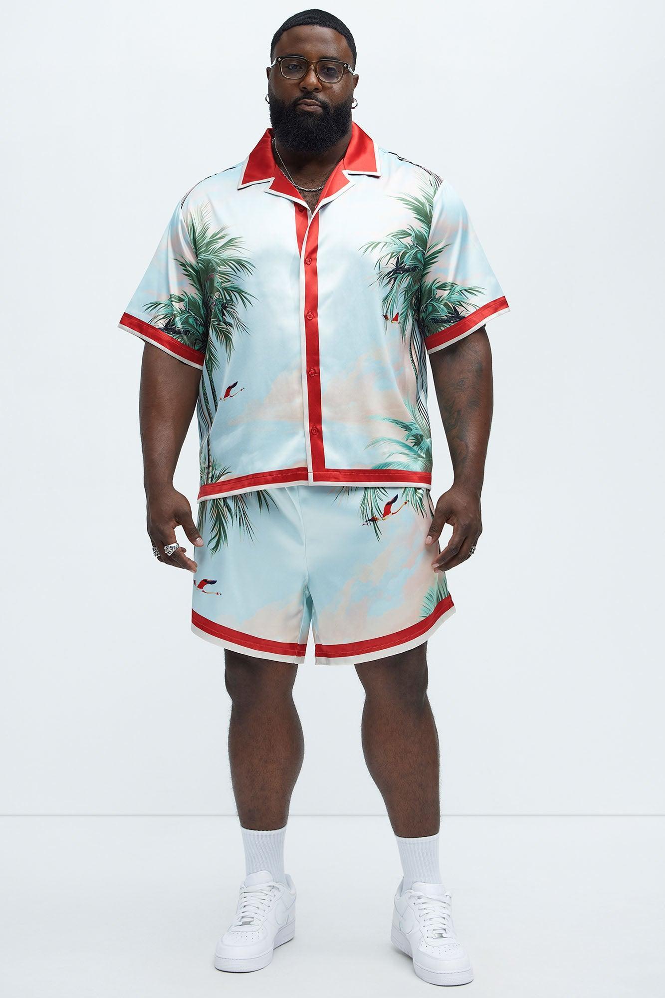 Flamingo And Palm Resort Button Up Shirt - Multi Color Product Image