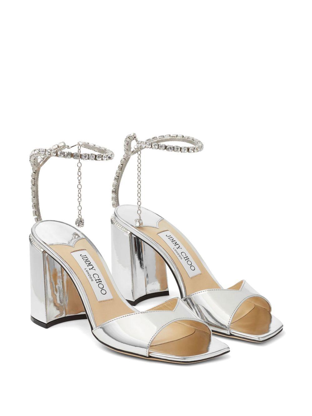 JIMMY CHOO Saeda Sandal Block Heel 85 In Silver/crystal Product Image