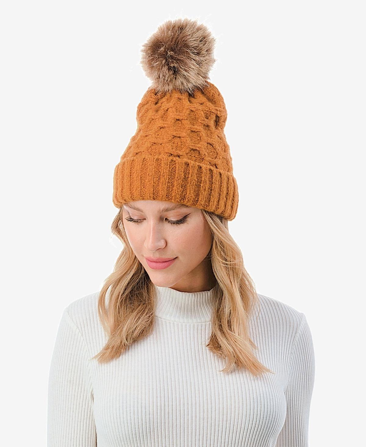 Marcus Adler Womens Cable Knit Pom Beanie with Cuff Product Image