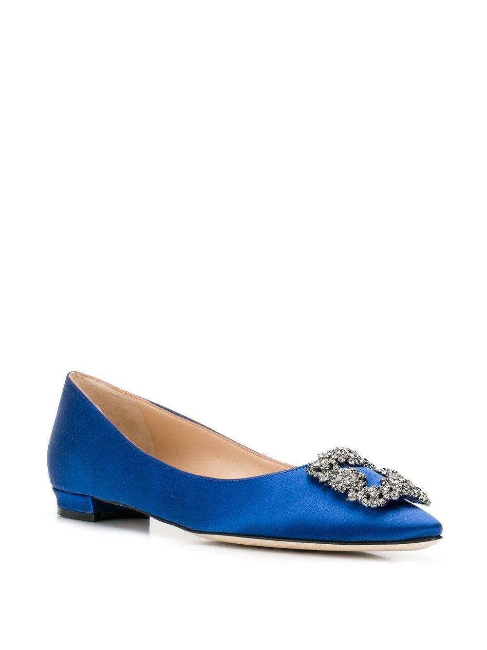 MANOLO BLAHNIK Hangisi Embellished Buckle Ballerina Flats In Blue Product Image