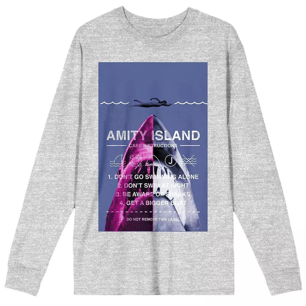 Men's Jaws Amity Island Care Long Sleeve Tee, Size: Small, Gray Product Image