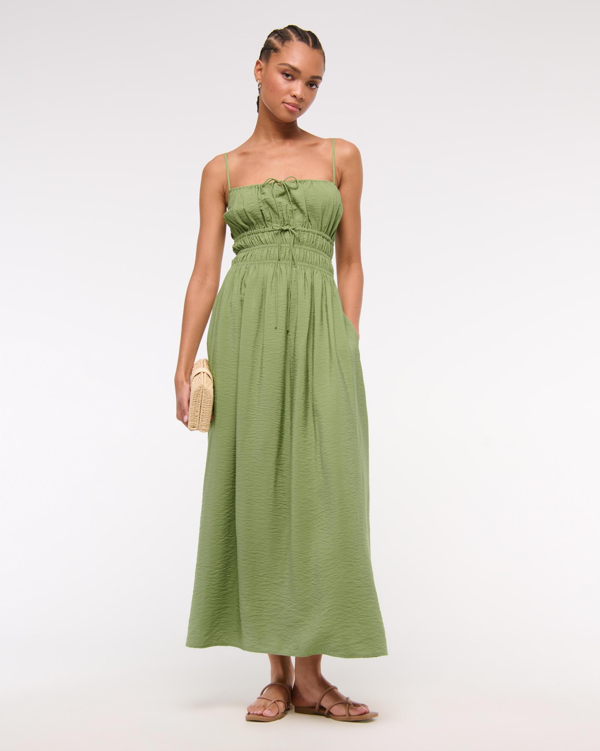 Smocked Tie-Front Maxi Dress Product Image
