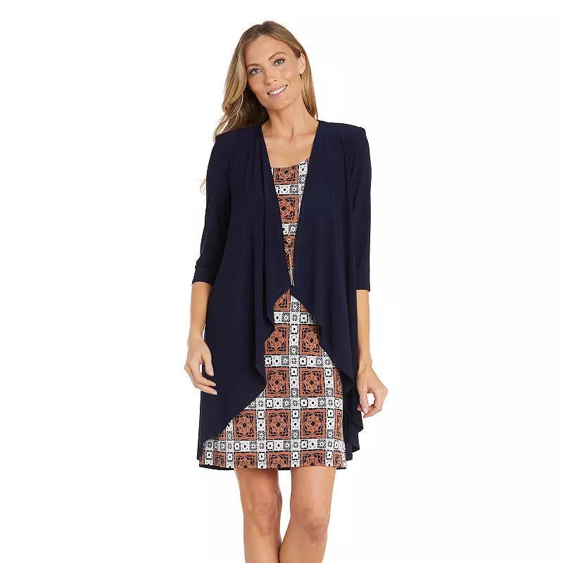 Womens R&M Richards 2-Piece Puff Print Jacket & Dress Blue Clay Product Image