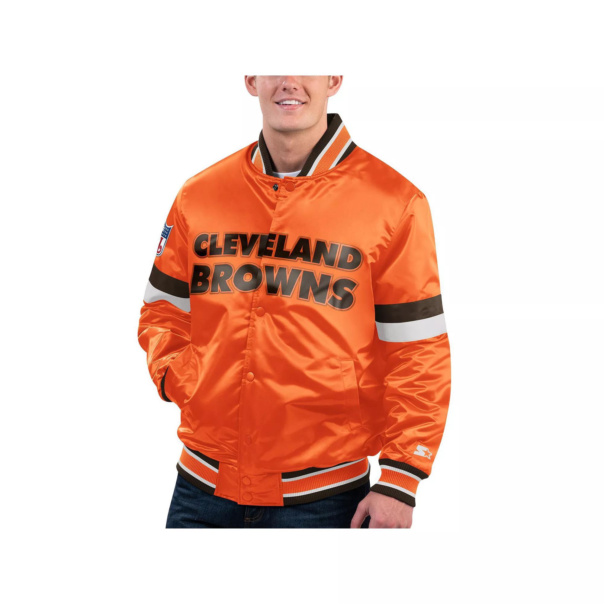 Men's Starter Orange Cleveland Browns Gridiron Classics Home Game Satin Full-Snap Varsity Jacket,  Product Image
