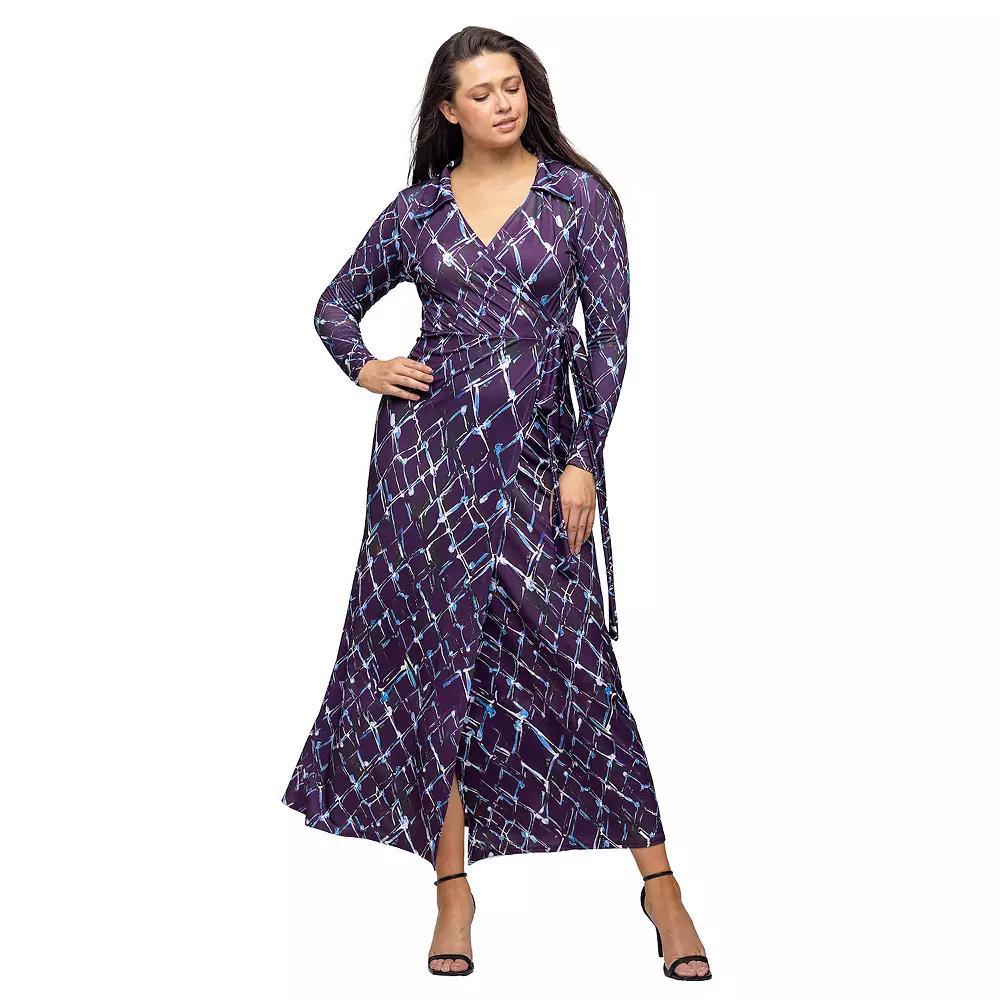 Women's 24Seven Comfort Apparel Print Collared Wrap Maxi Dress,  Product Image