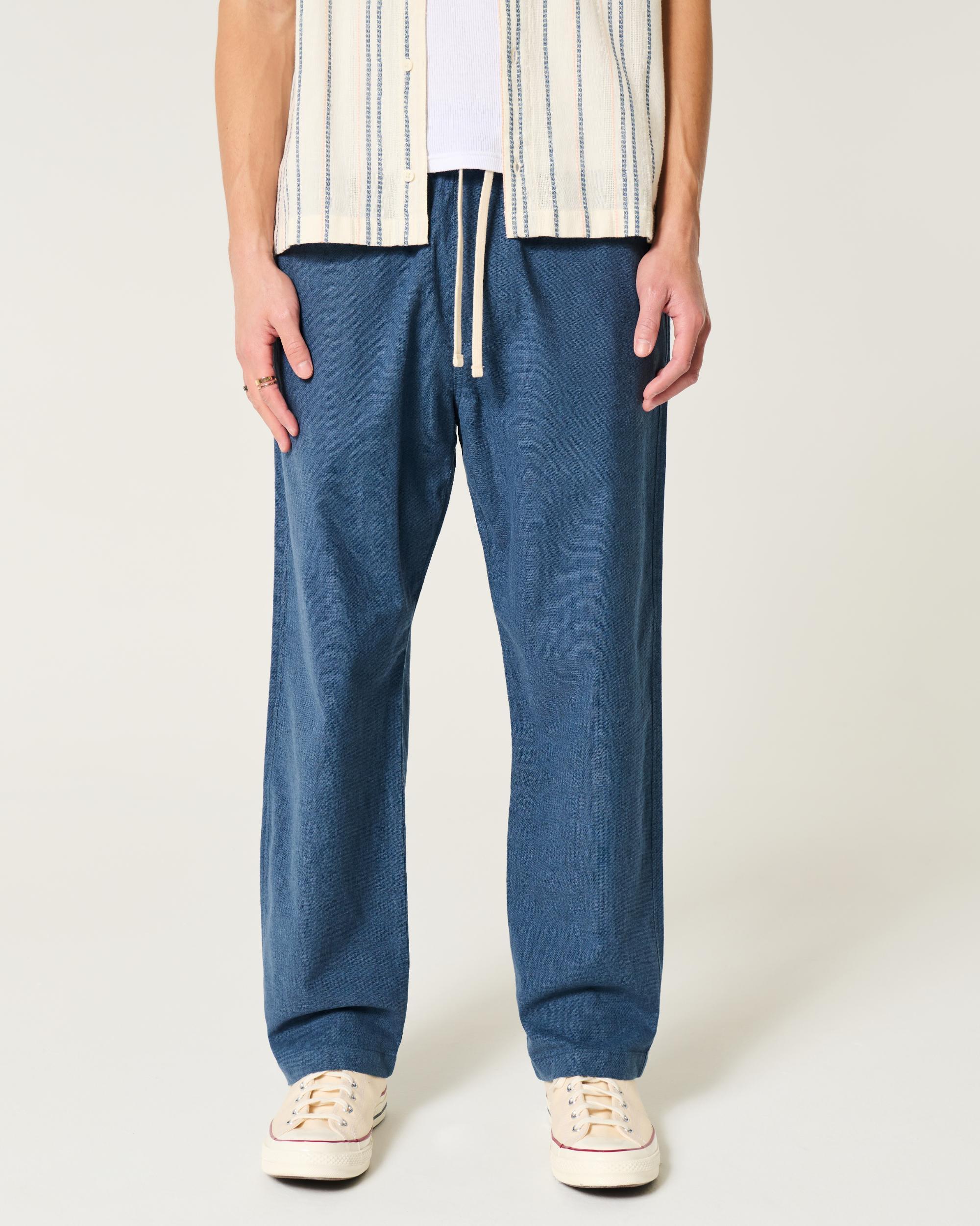 Linen-Blend Loose Pull-On Pants Product Image