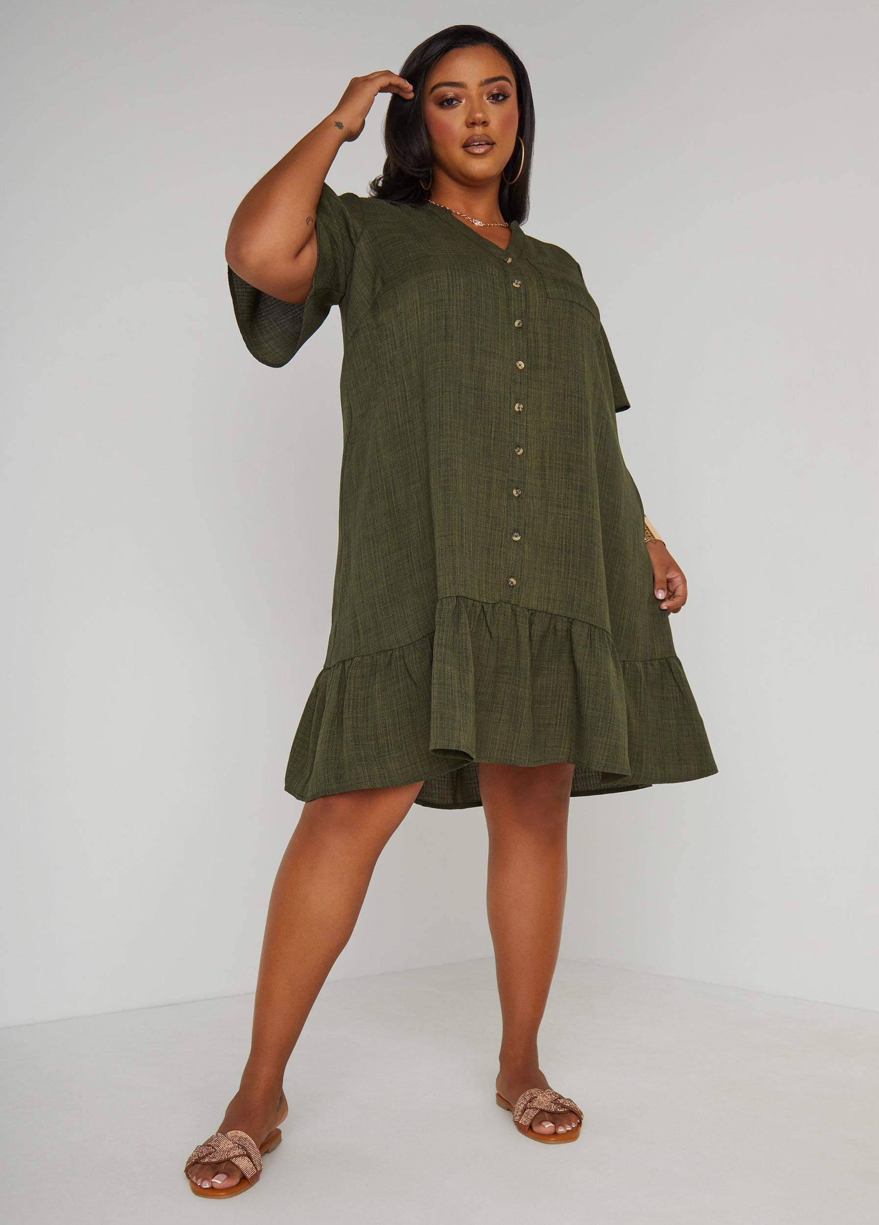 Flounced Slub Woven Shirtdress Product Image