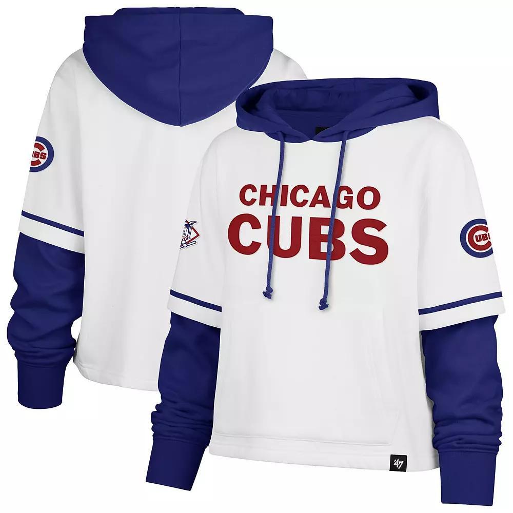 Women's '47 White Chicago Cubs Trifecta Shortstop Cropped Pullover Hoodie,  Product Image