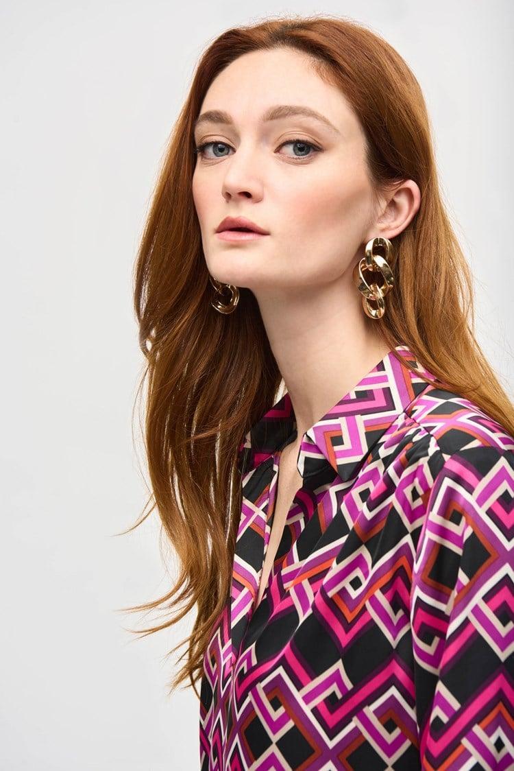 Satin Geometric Print Top- Black/ Multi Product Image