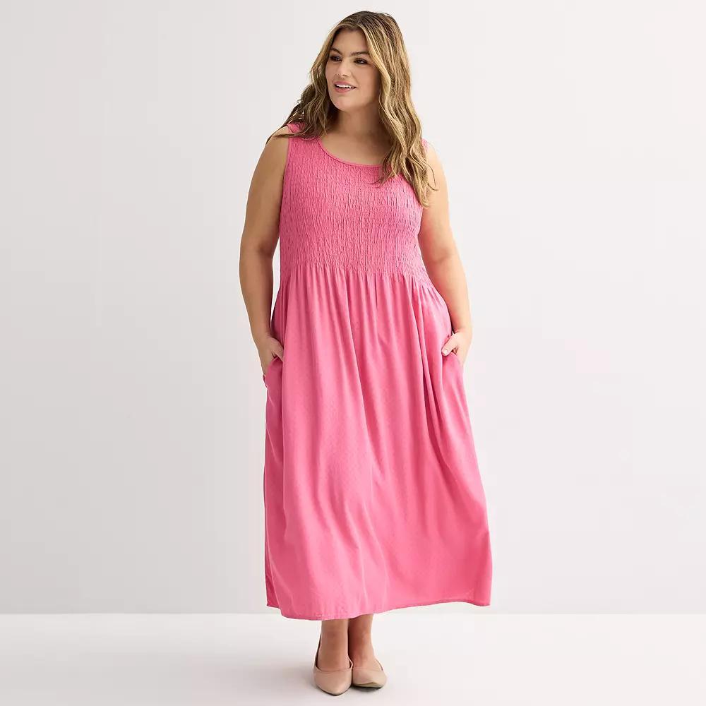 Plus Size Croft & Barrow® Smocked Midi Dress, Women's, Size: 1XL, Pinkberry Product Image