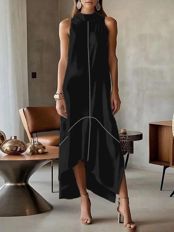 Sleeveless Split-Joint Split-Side High Neck Maxi Dresses Product Image
