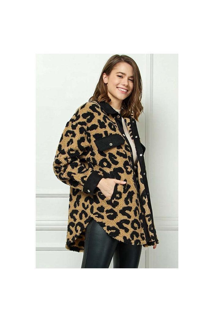 Leopard Sherpa Contrast Shacket Product Image