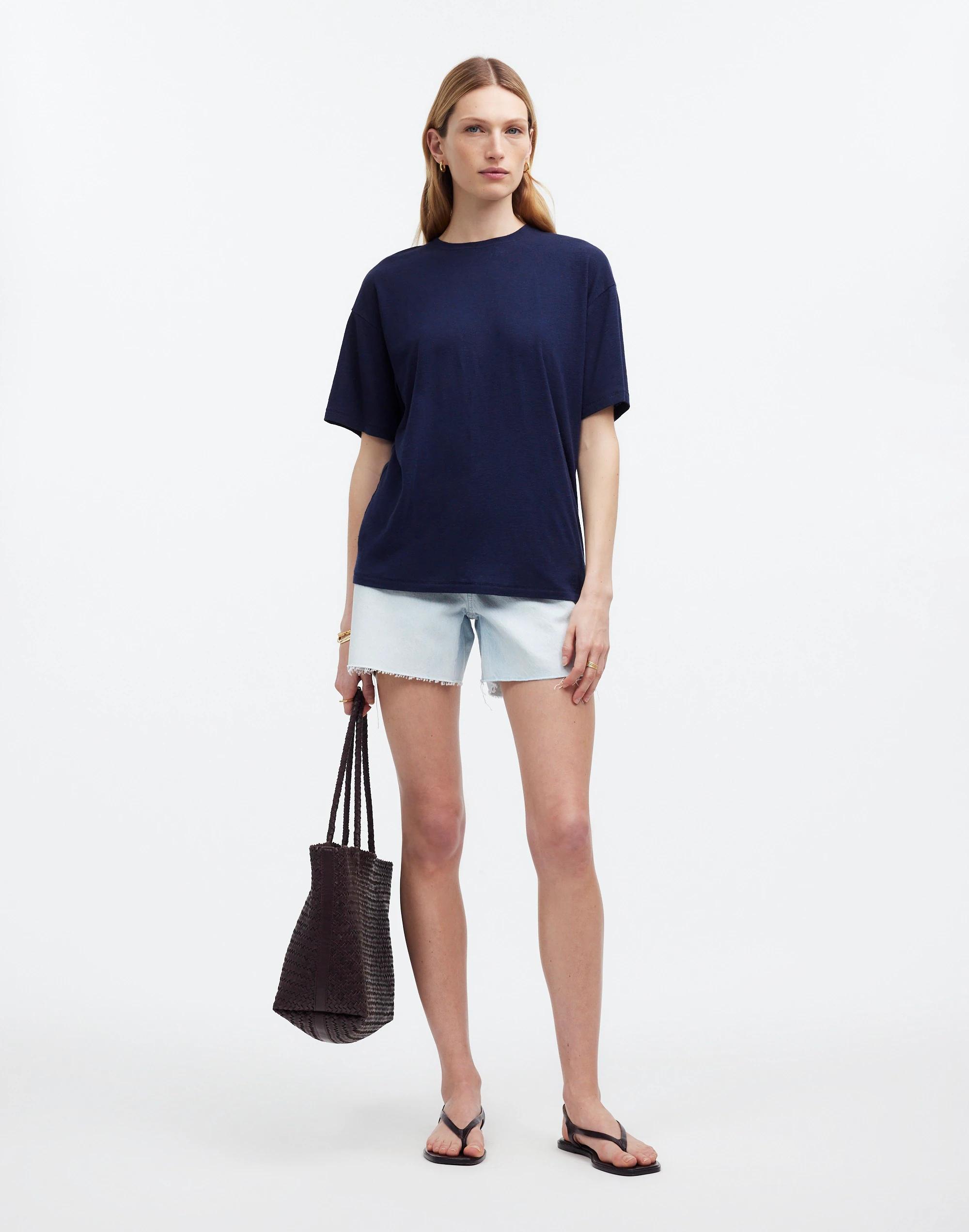 Linen-Blend Crewneck Oversized Tee Product Image